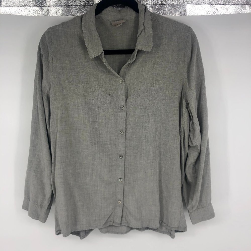 J Jill Gray Button Down Blouse Top Large